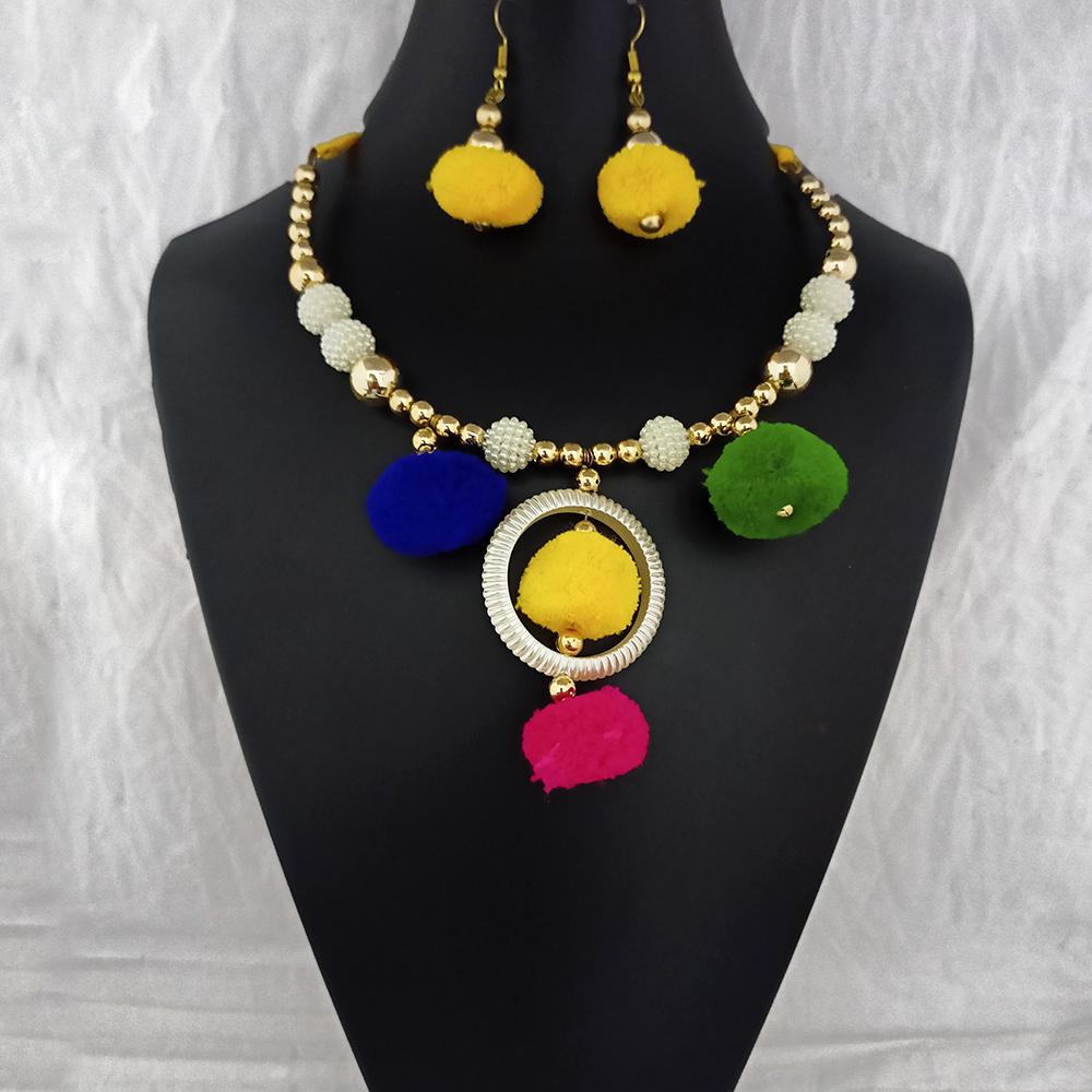 Jeweljunk Gold Plated Multicolor Pom Pom Necklace Set - 1115671