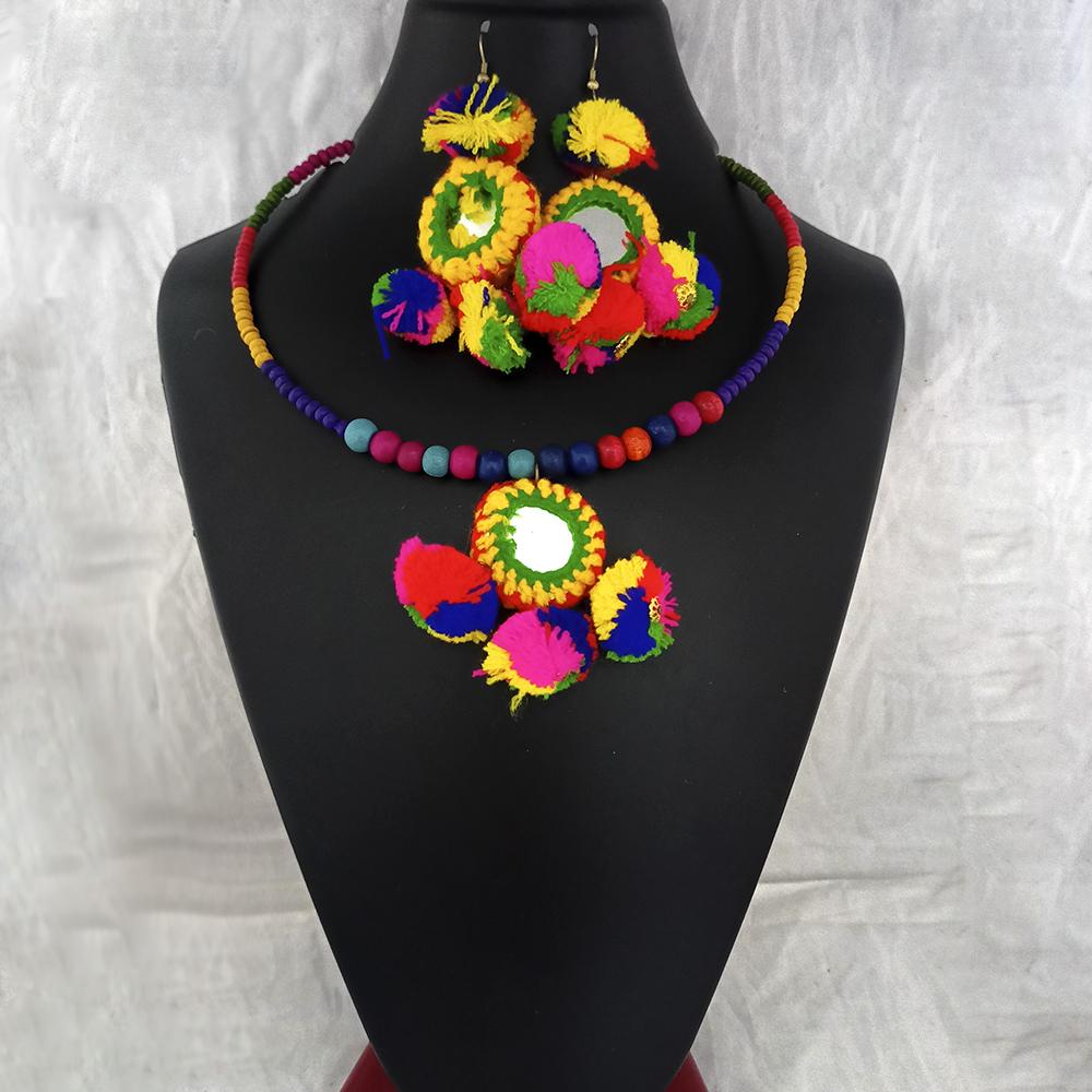 Jeweljunk Gold Plated Multicolor Pom Pom Necklace Set - 1115669