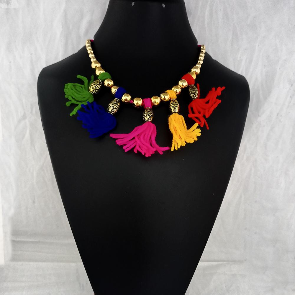 Jeweljunk Gold Plated Multicolor Thread Necklace - 1115674A