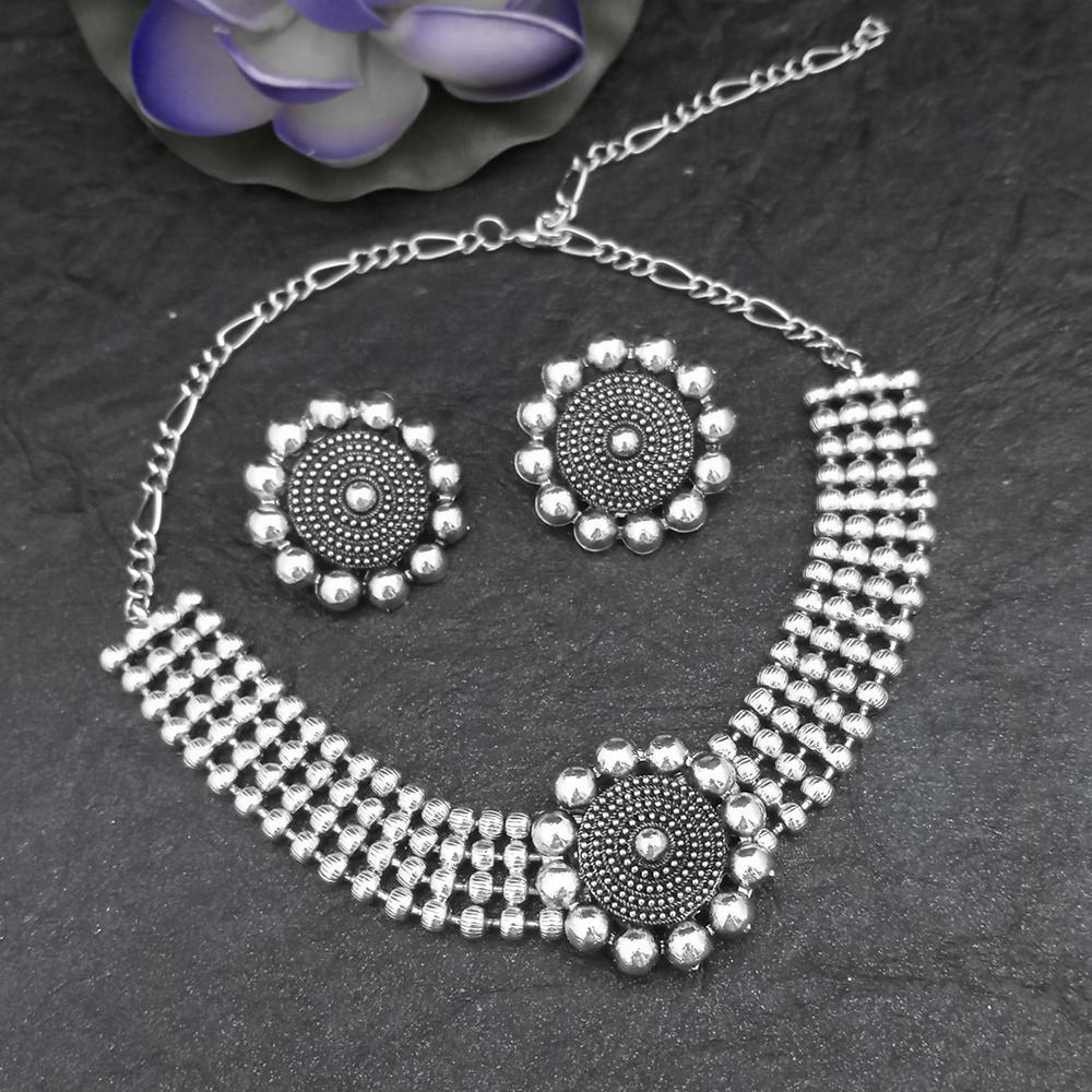 Jinu Arts Oxidised Plated Choker Necklace Set - 1115901