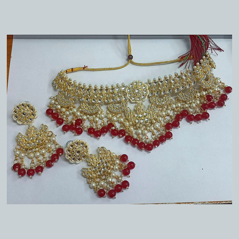 Bhavi Jewels Kundan Stone & Beads Gold Plated Necklace Set