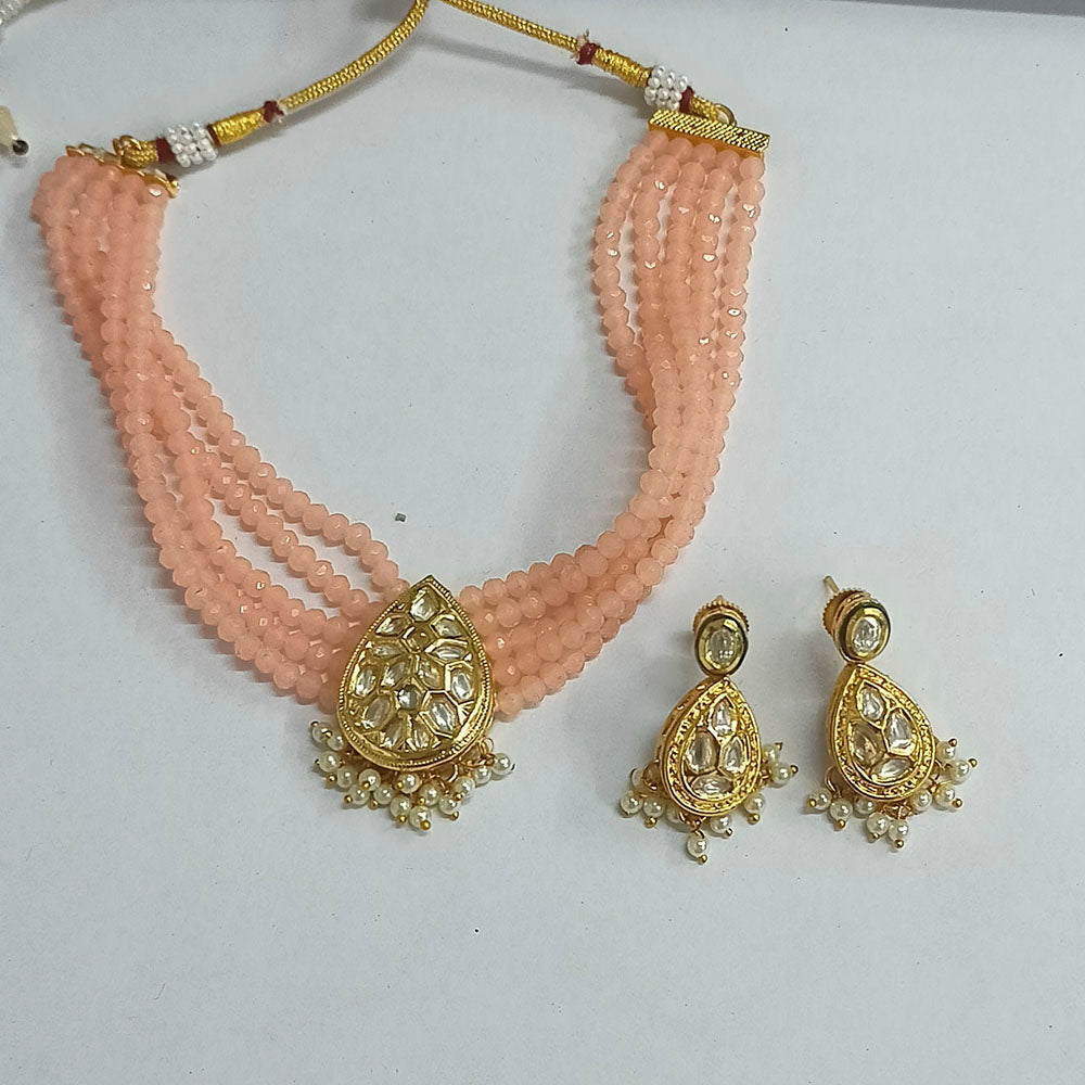 Bhavi Jewels Kundan Stone & Beads Gold Plated Necklace Set