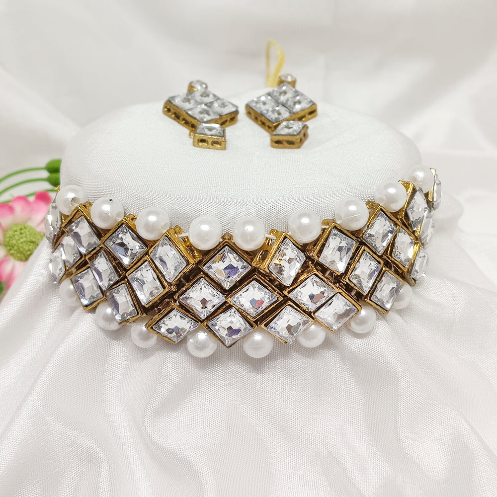 Bhavi Jewels Crystal Stone Gold Plated Necklace Set