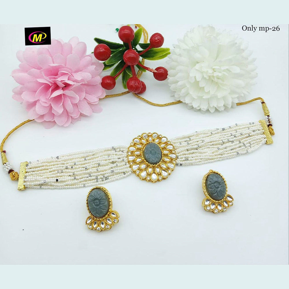 FS Collection Kundan Stone Gold Plated Choker Necklace Set