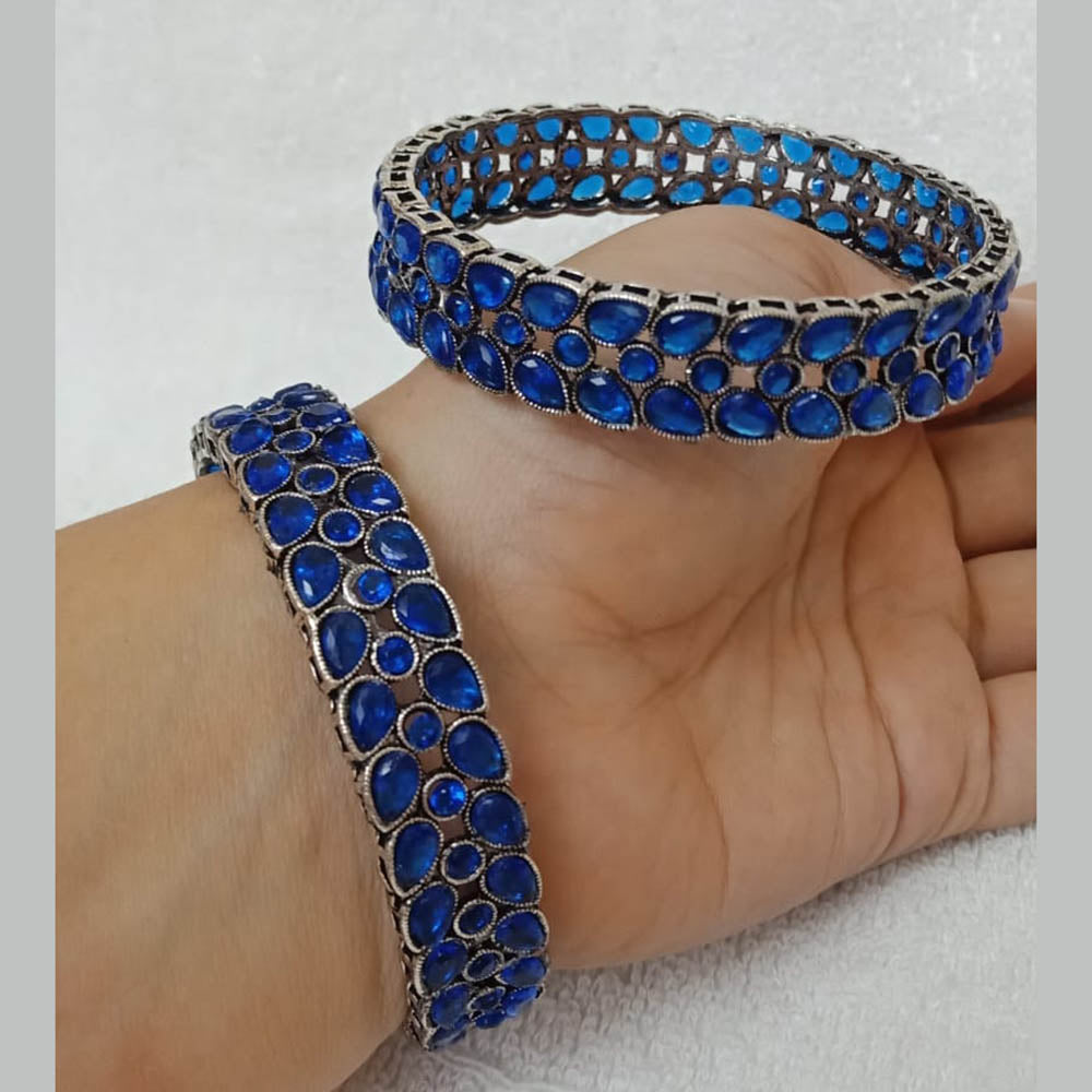 FS Collection Oxidized Plated Pota Stone Bangles Set