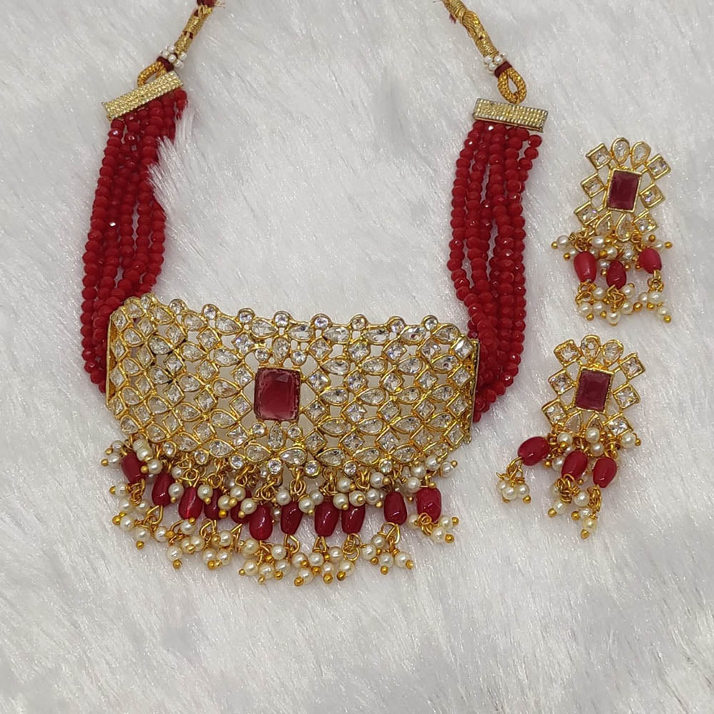 FS Collection Crystal Stone Gold Plated Choker Necklace Set
