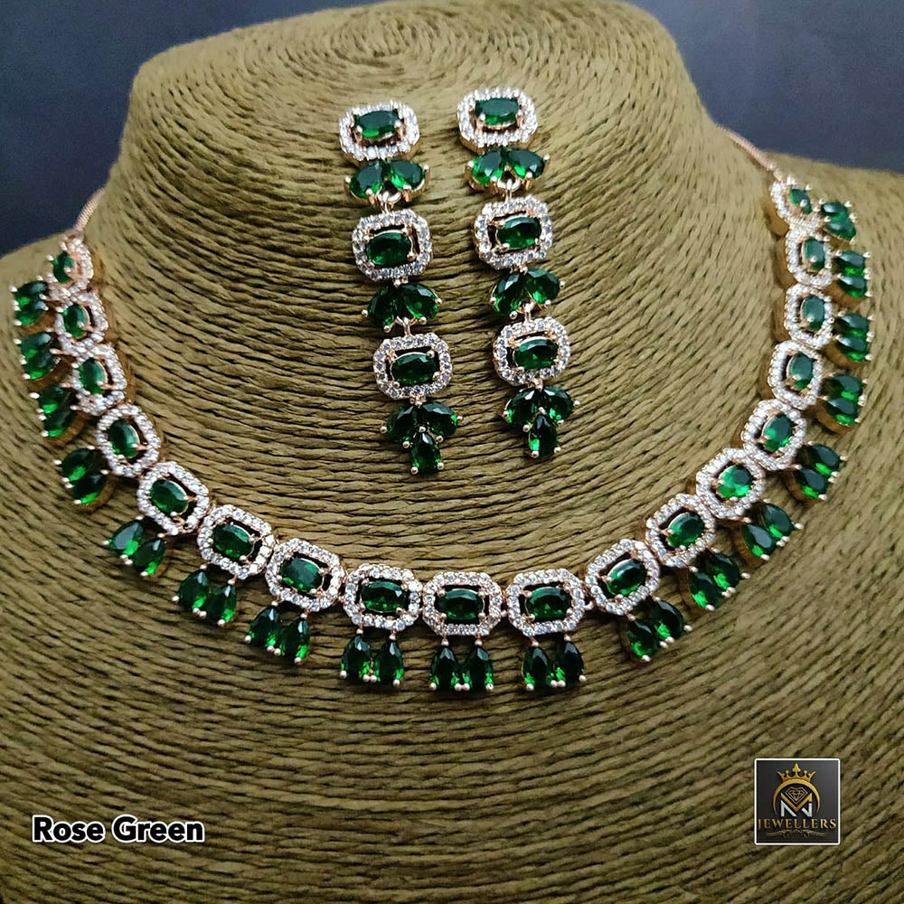 FS Collection AD Stone Gold Plated Choker Necklace Set