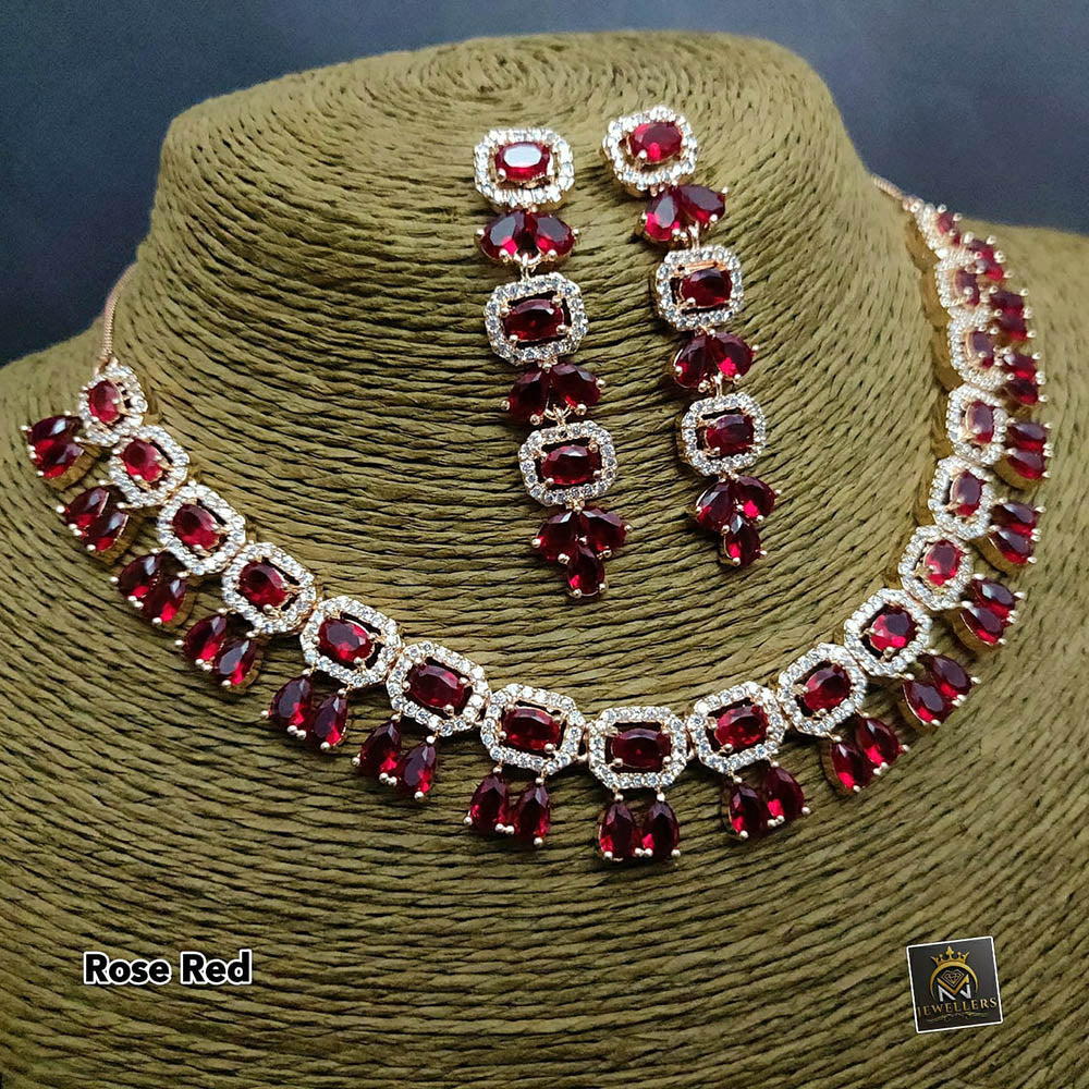 FS Collection AD Stone Gold Plated Choker Necklace Set