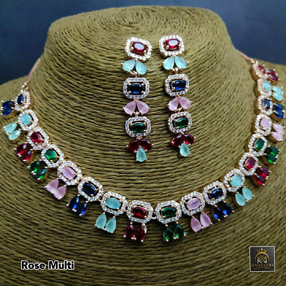 FS Collection AD Stone Silver Plated Choker Necklace Set