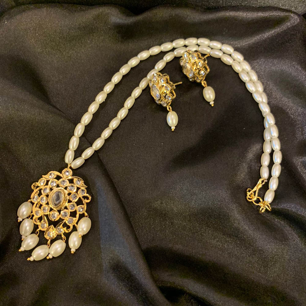 FS Collection Kundan Stone Gold Plated Long Necklace Set
