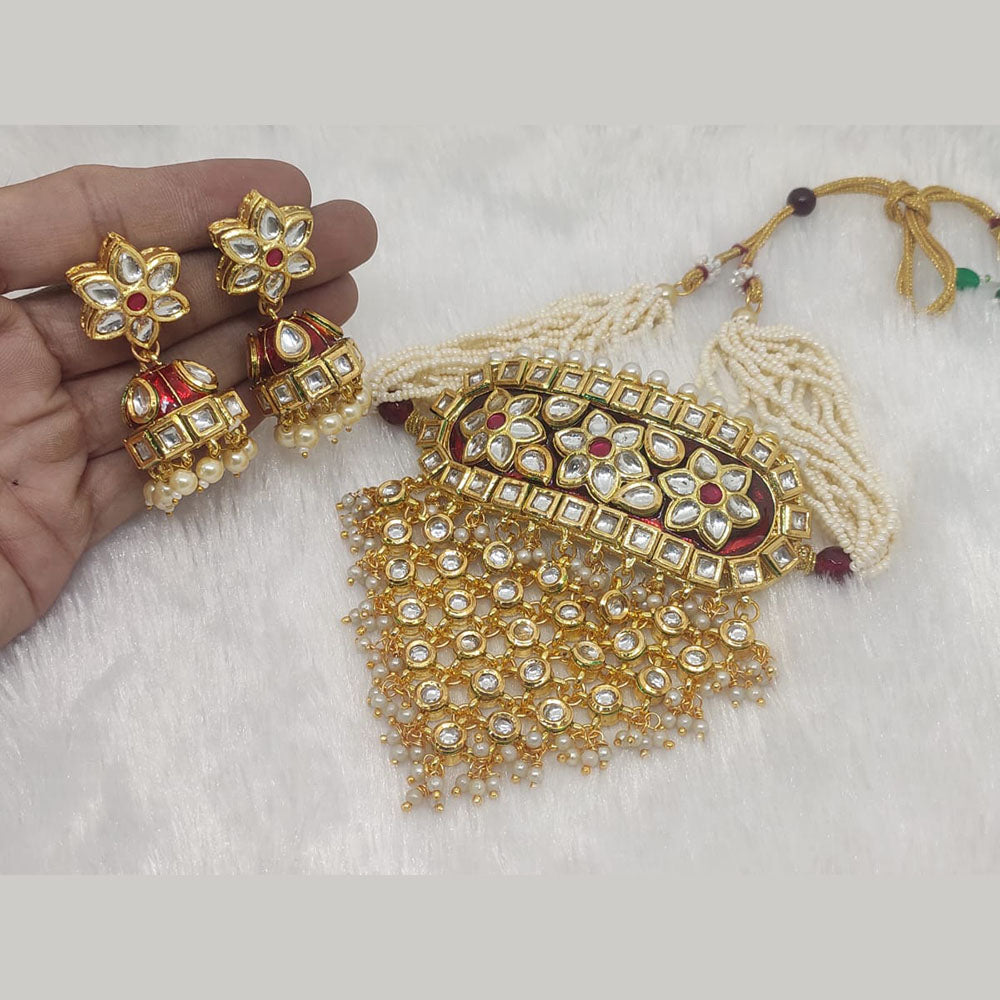 FS Collection Kundan Stone Gold Plated Necklace Set