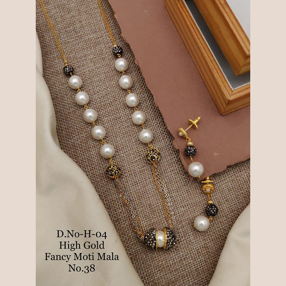 FS Collection Gold Plated Moti Mala Necklace Set