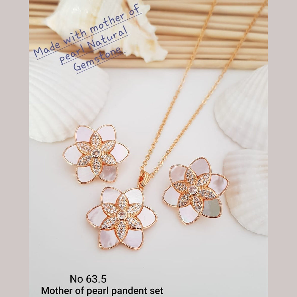 FS Collection Rose Gold Plated Mother Of Pearl Gemstone Pendant Set