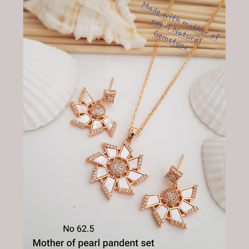 FS Collection Rose Gold Plated Mother Of Pearl Gemstone Pendant Set
