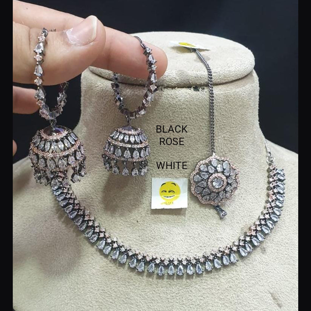 FS Collection AD Stone Silver Plated Choker Necklace Set