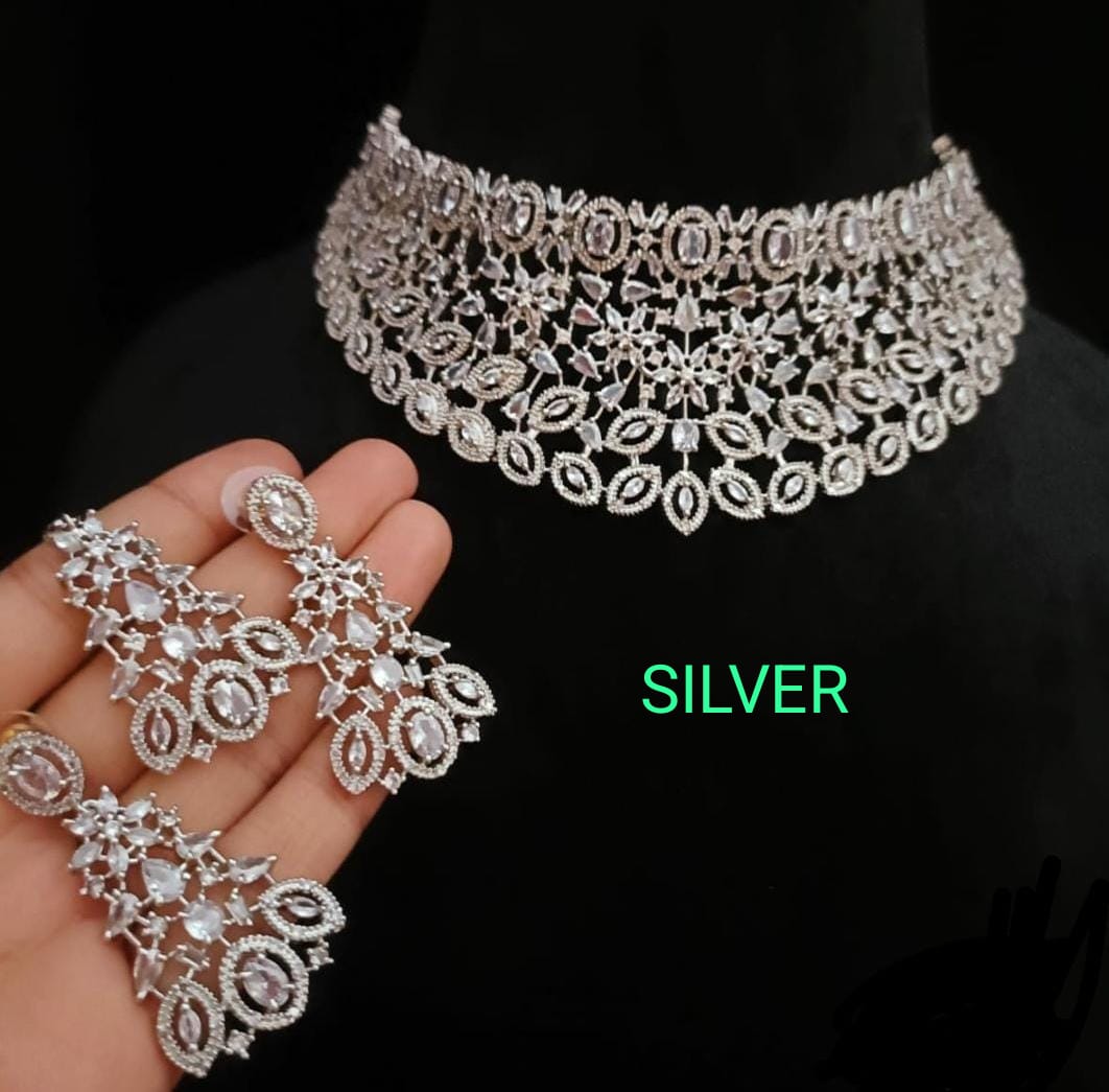 FS Collection AD Stone Choker Necklace Set