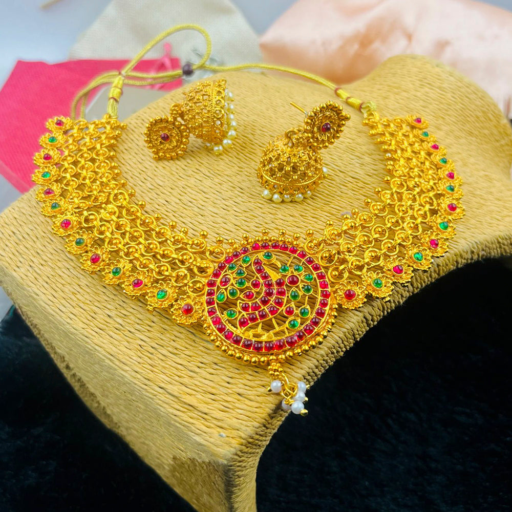FS Collection Pota Stone Gold Plated Choker Necklace Set