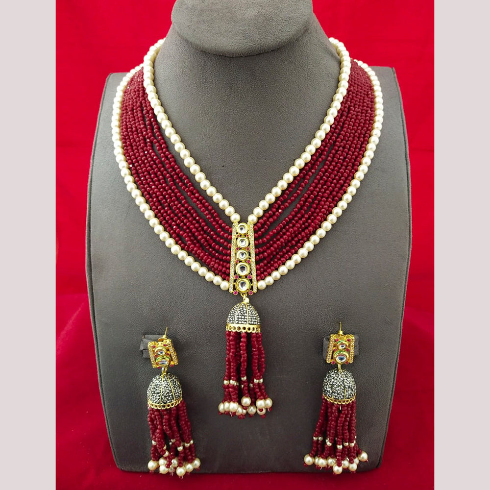 FS Collection Gold Plated Pearl Long Necklace Set
