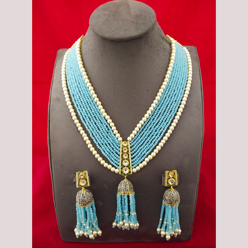 FS Collection Gold Plated Pearl Long Necklace Set