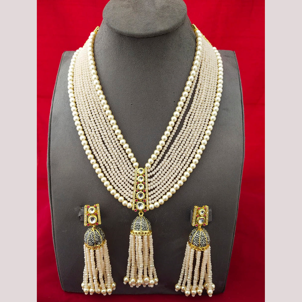 FS Collection Gold Plated Pearl Long Necklace Set