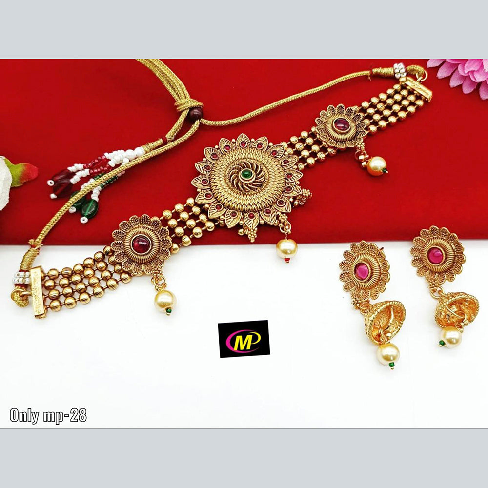 FS Collection Gold Plated Pota Stone Choker Necklace Set