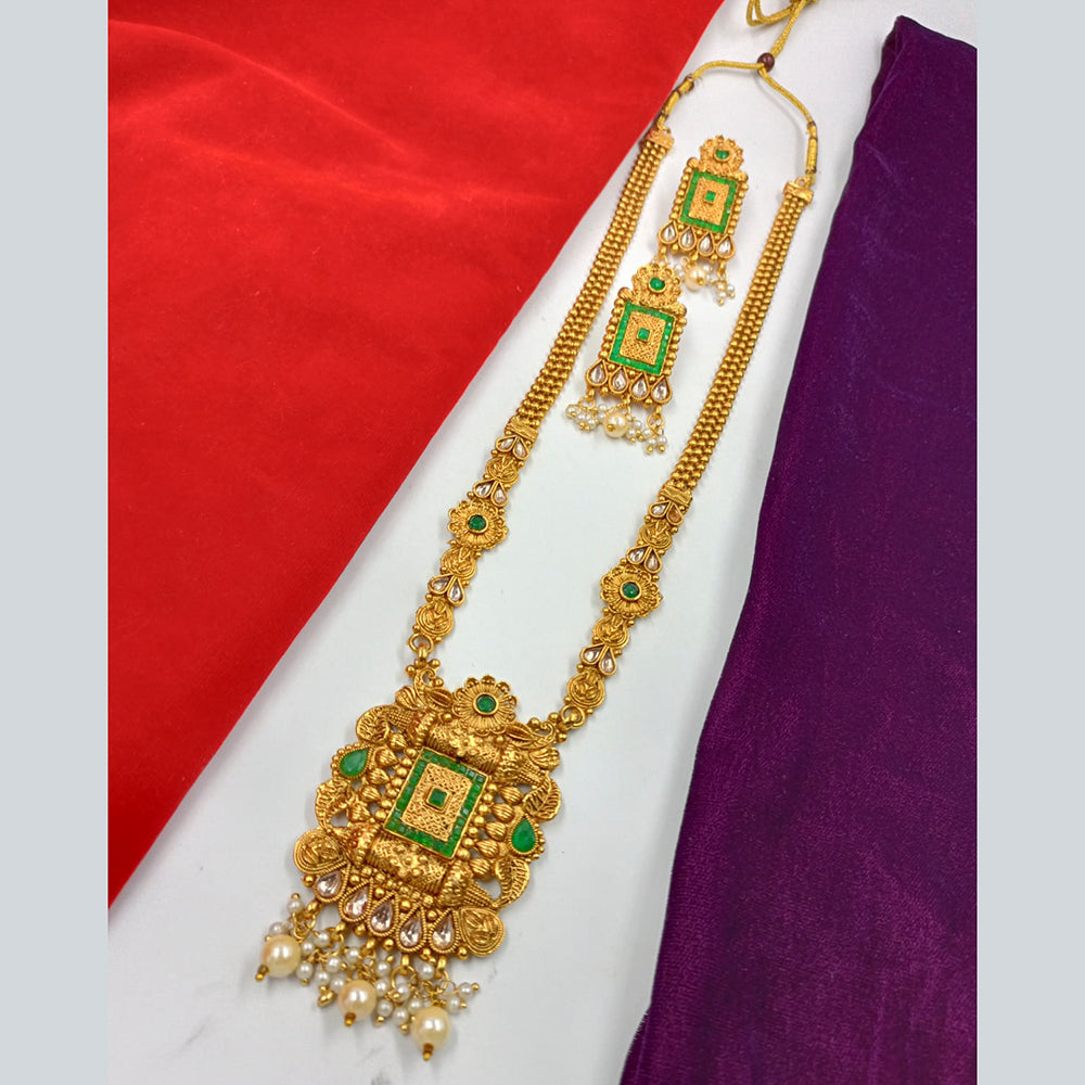 FS Collection Gold Plated Kundan Stone Long Necklace Set