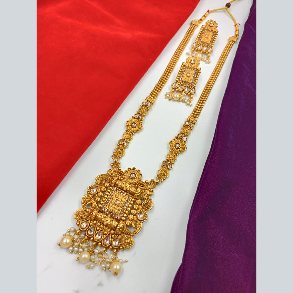 FS Collection Gold Plated Kundan Stone Long Necklace Set