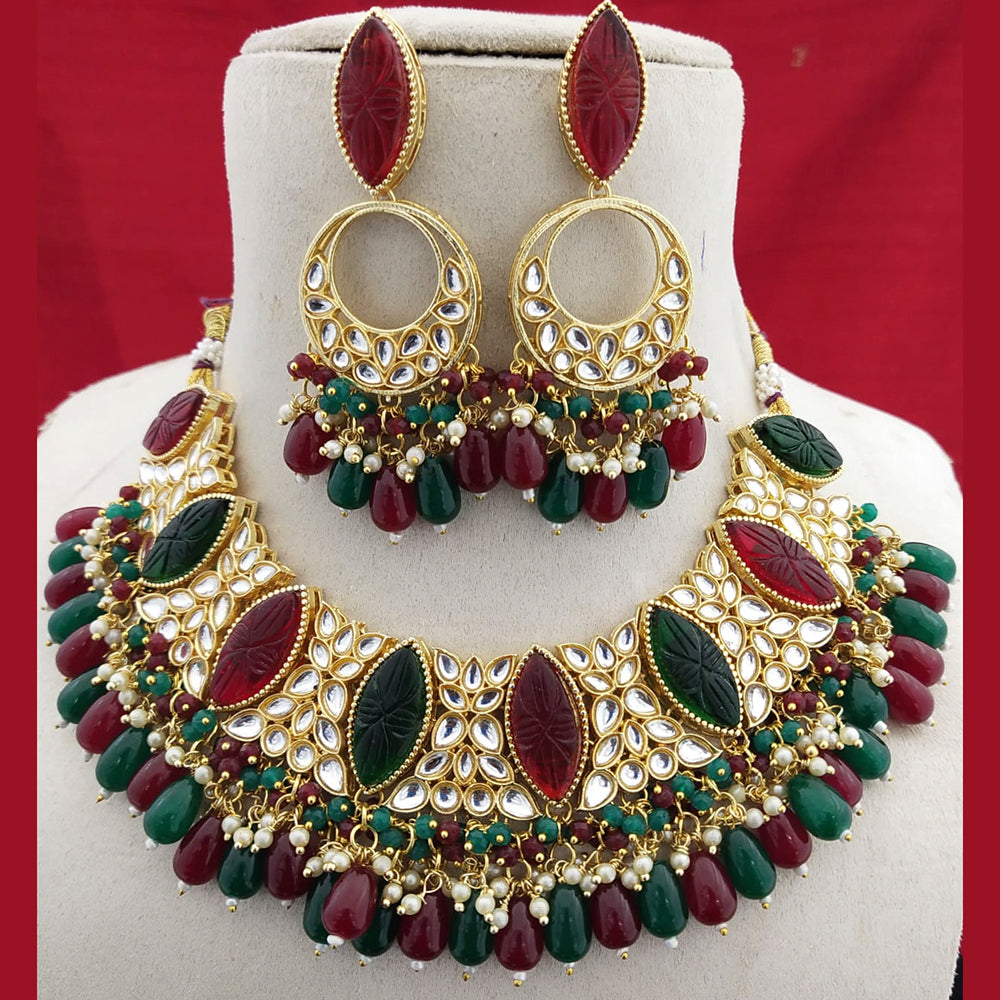 FS Collection Gold Plated Kundan Stone & Beads Choker Necklace Set