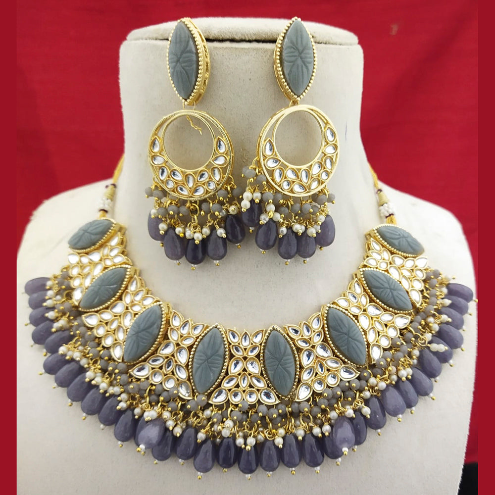 FS Collection Gold Plated Kundan Stone & Beads Choker Necklace Set