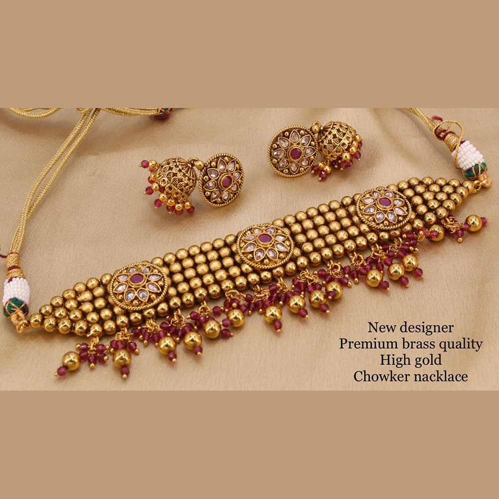 FS Collection Gold Plated Pota Stone Choker Necklace Set