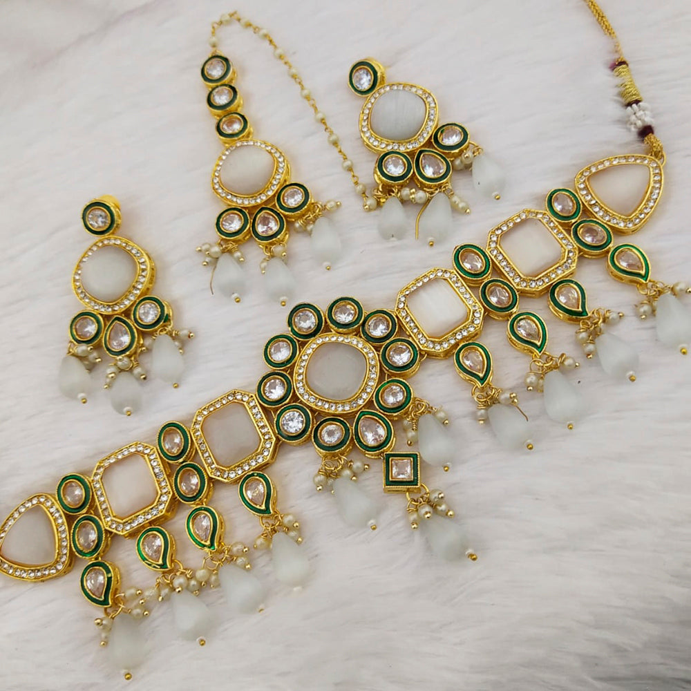 FS Collection Gold Plated Kundan & Crystal Stone Choker Necklace Set
