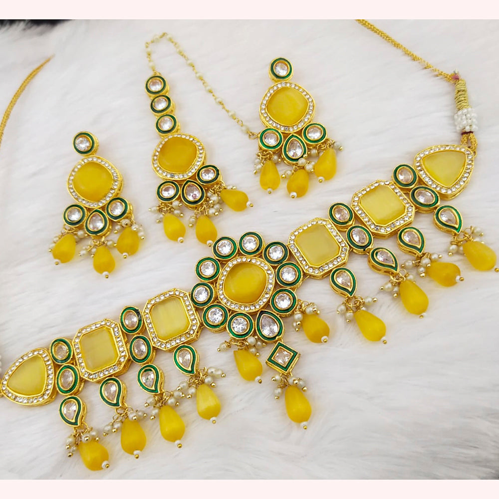 FS Collection Gold Plated Kundan & Crystal Stone Choker Necklace Set