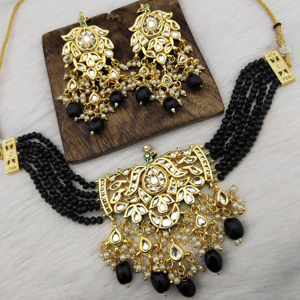 FS Collection Gold Plated Kundan Stone & Beads Choker Necklace Set