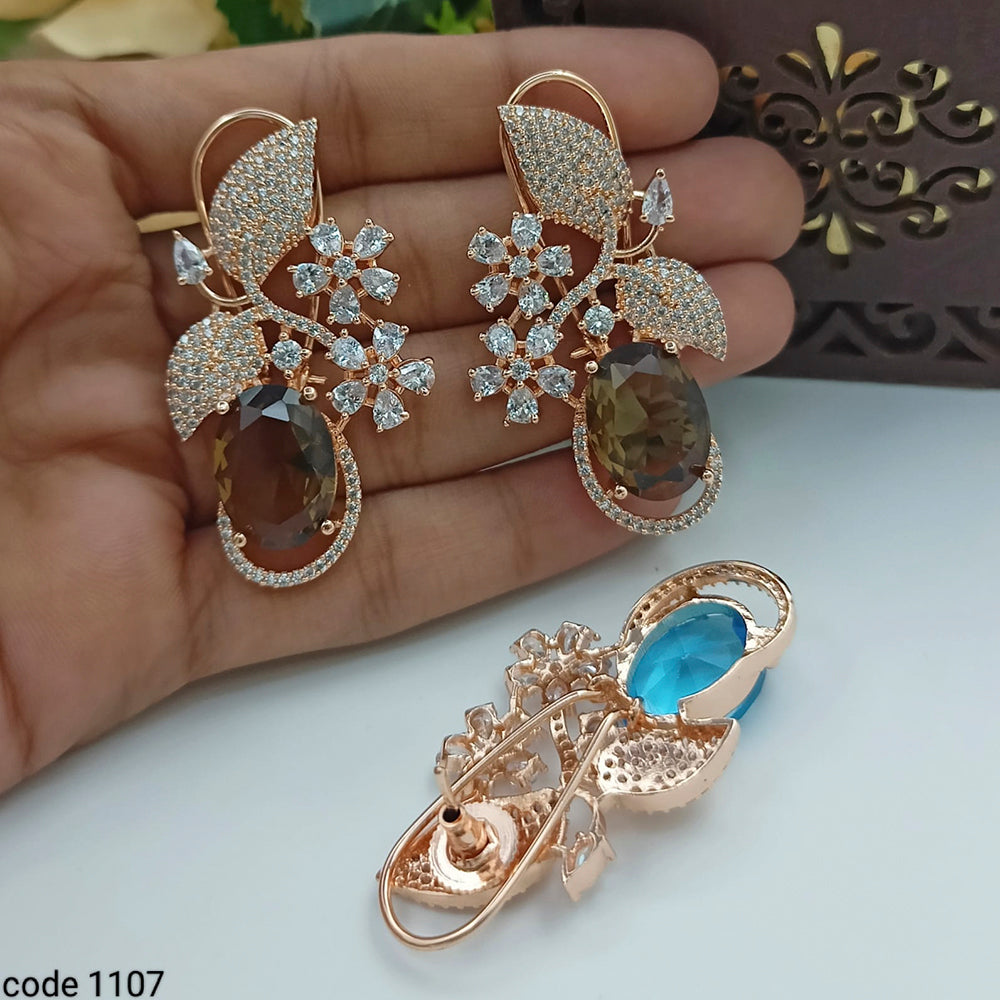 FS Collection Rose Gold Plated AD Stone Dangler Earring