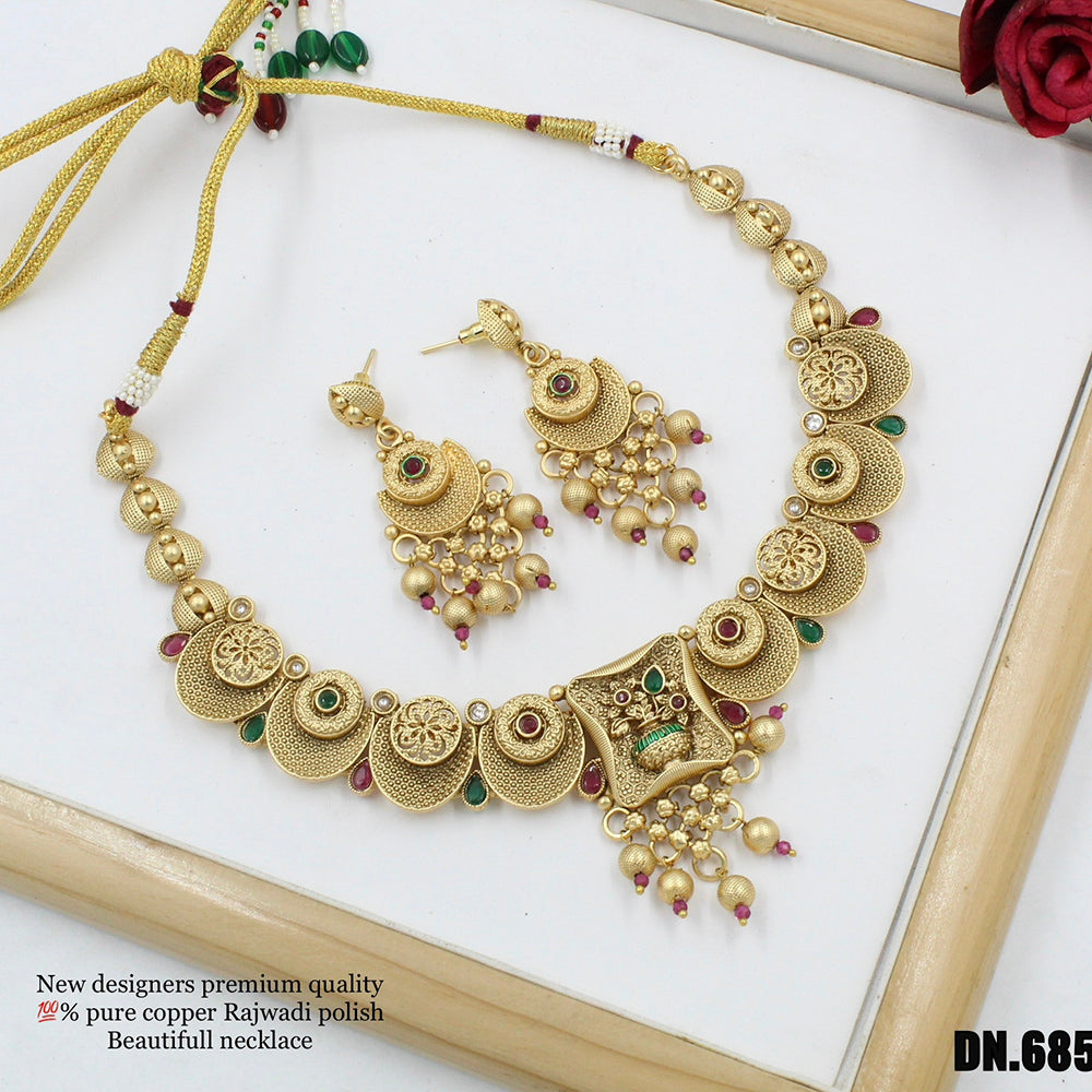 FS Collection Copper Gold Plated Pota Stone Choker Necklace Set