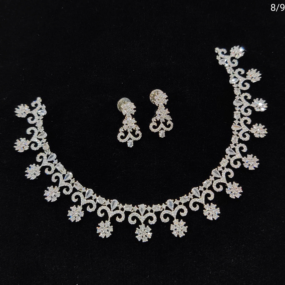 FS Colletion Silver Plated AD Stone Necklace Set