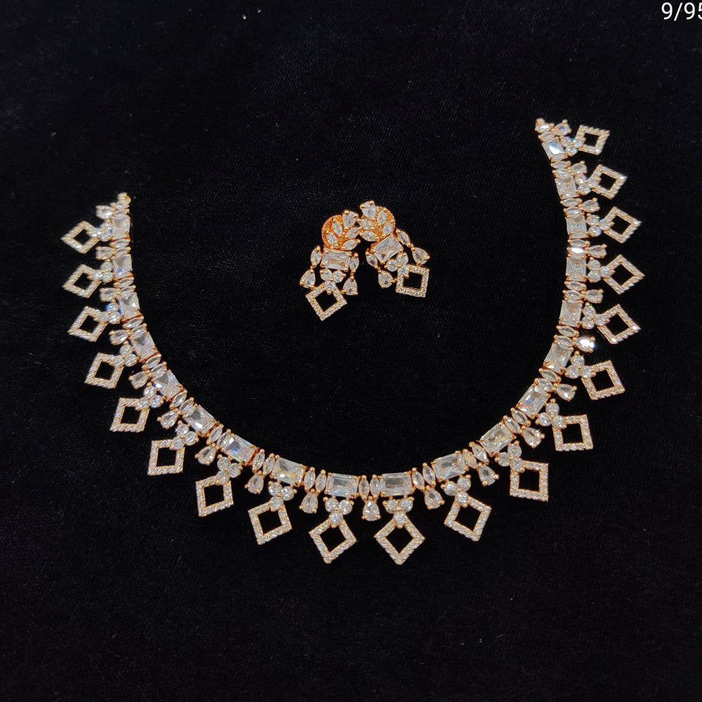 FS Colletion Rose Gold Plated AD Stone Necklace Set