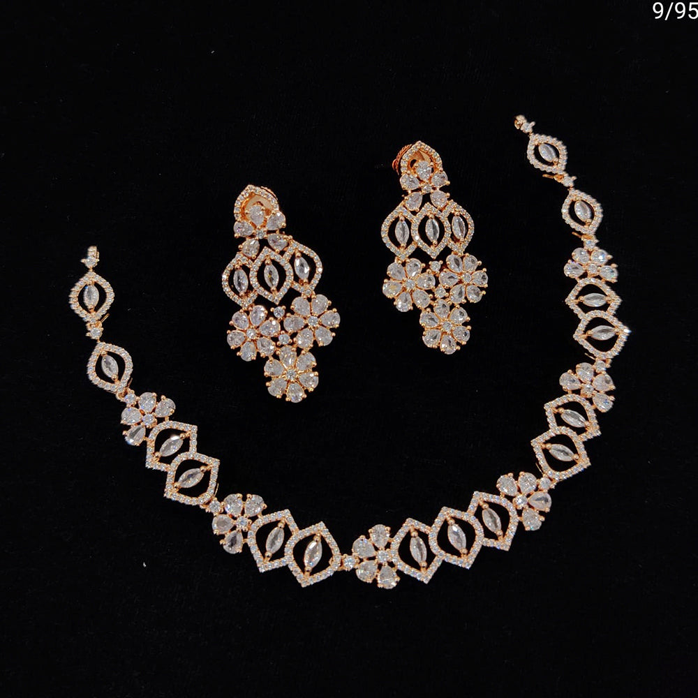 FS Colletion Rose Gold Plated AD Stone Necklace Set