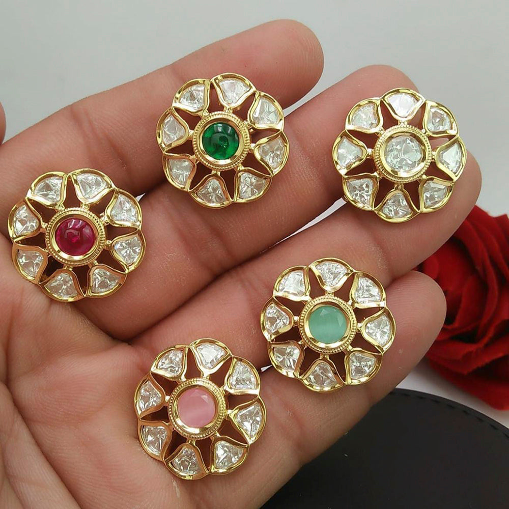 FS Collection Gold Plated Kundan Stone Stud Earrings