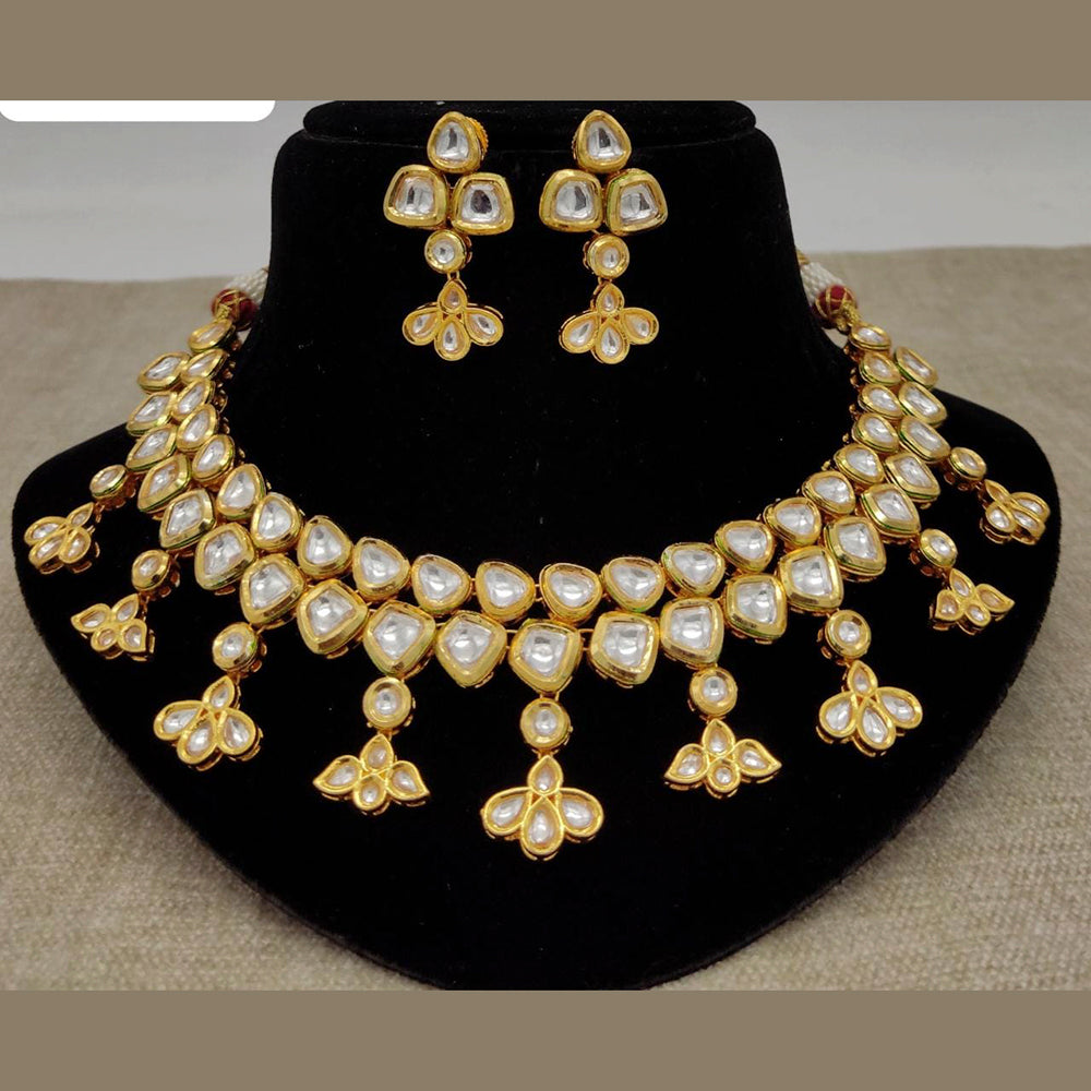 FS Collection Gold Plated Kundan Stone Necklace Set