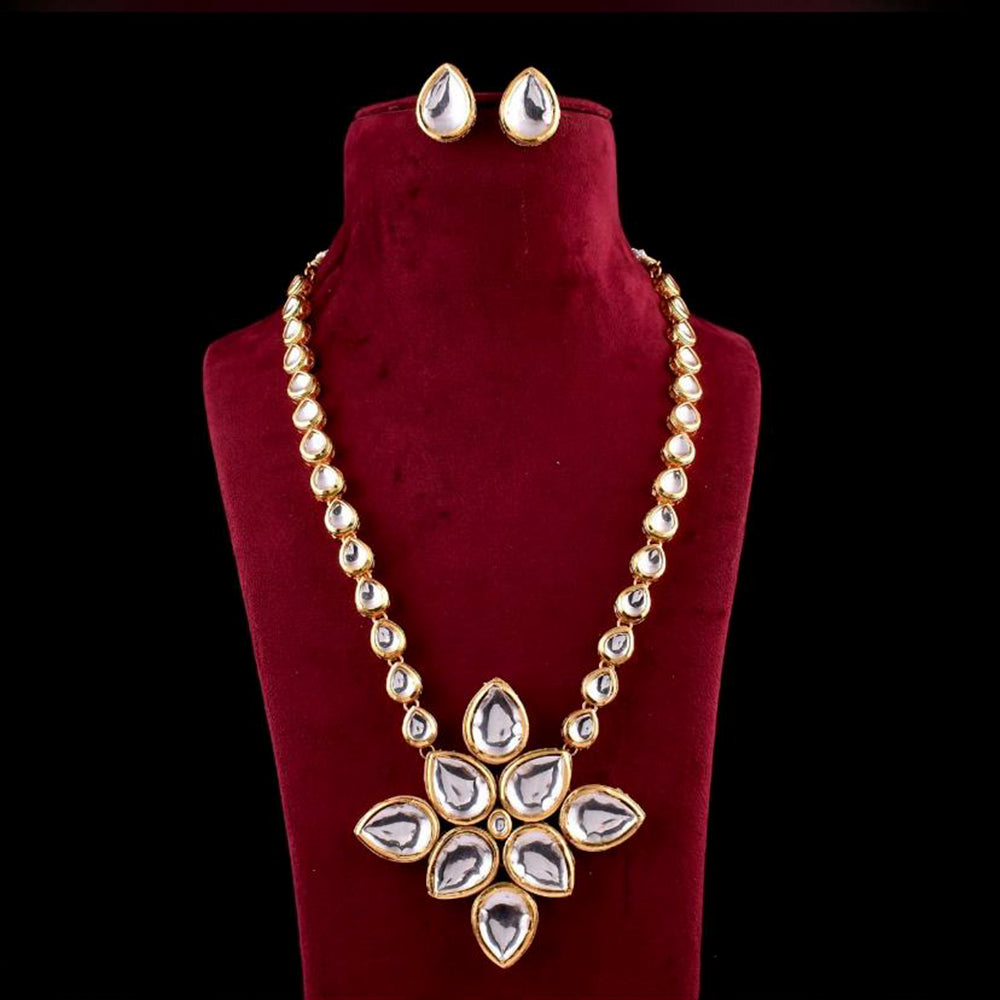 FS Collection Gold Plated Kundan Stone Long Necklace Set