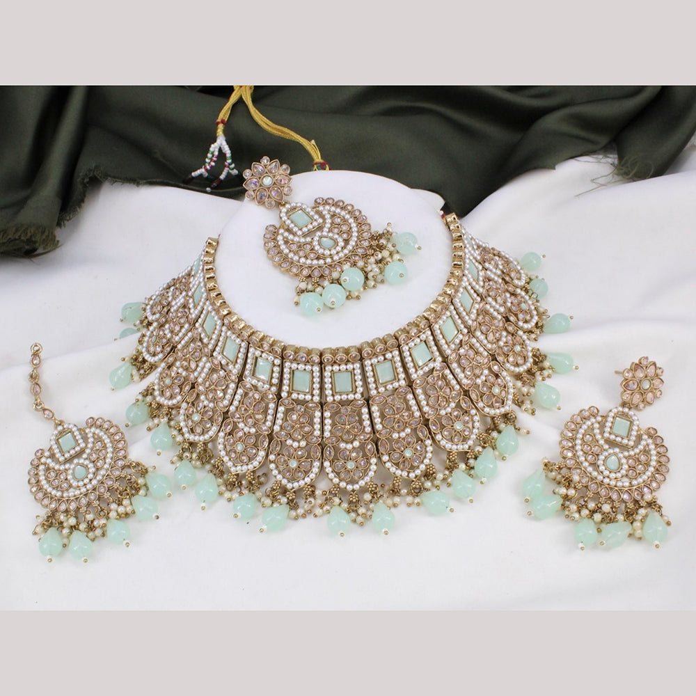 FS Collection Gold Plated Kundan Stone & Beads Choker Necklace Set