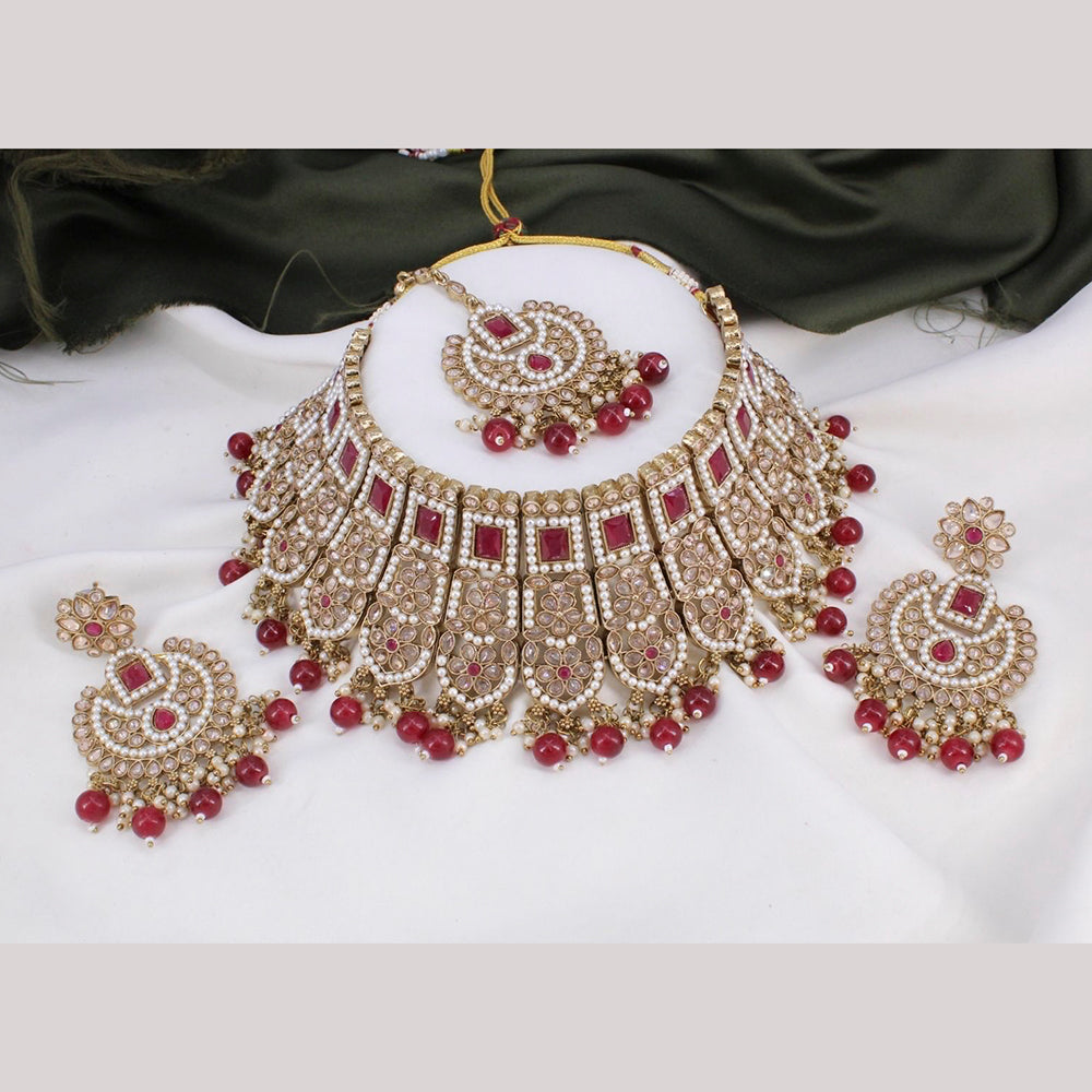 FS Collection Gold Plated Kundan Stone & Beads Choker Necklace Set