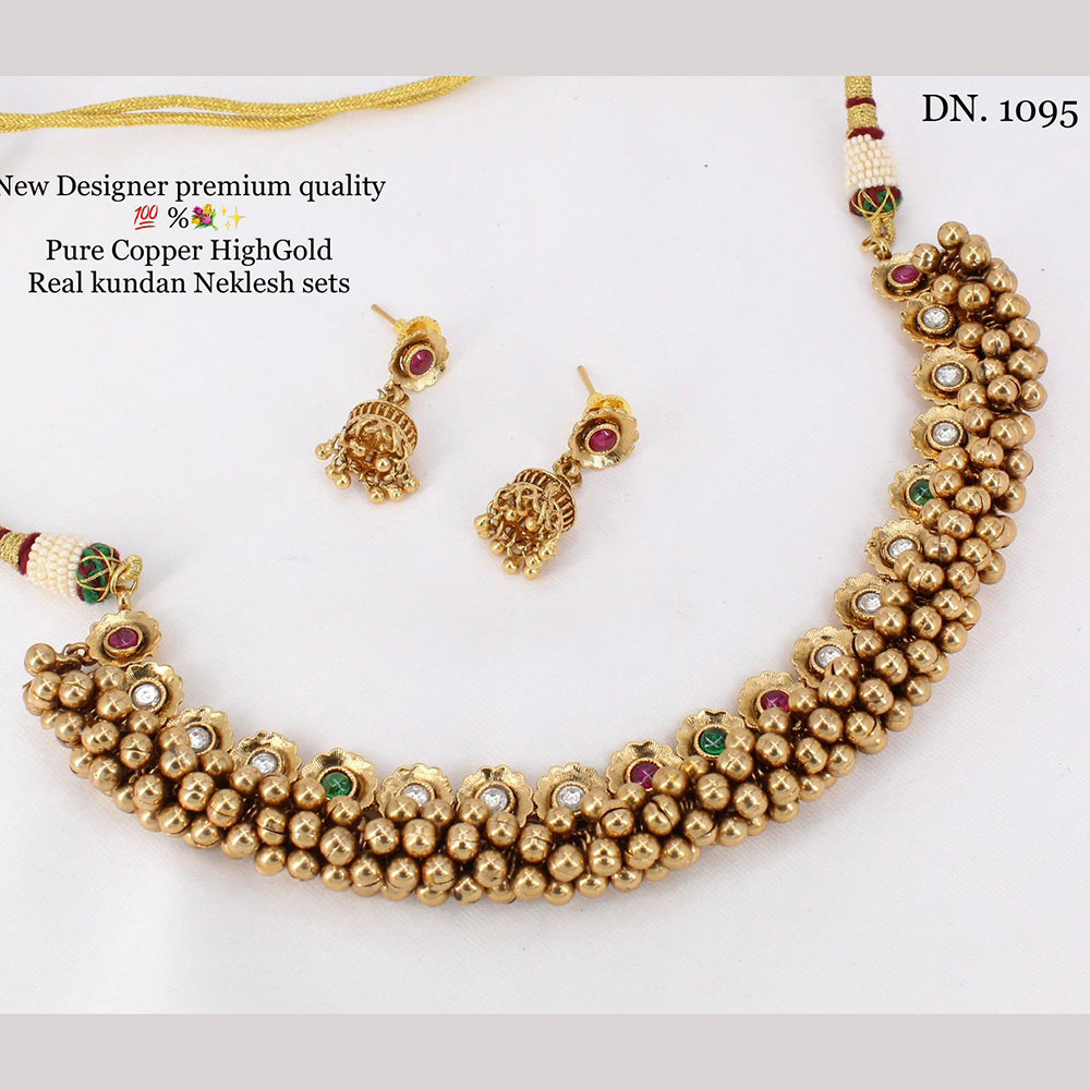 FS Collection Copper Gold Plated Kundan Stone Choker Necklace Set