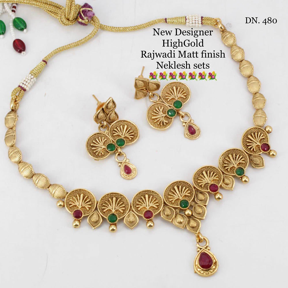 FS Collection Gold Plated Pota Stone Necklace Set