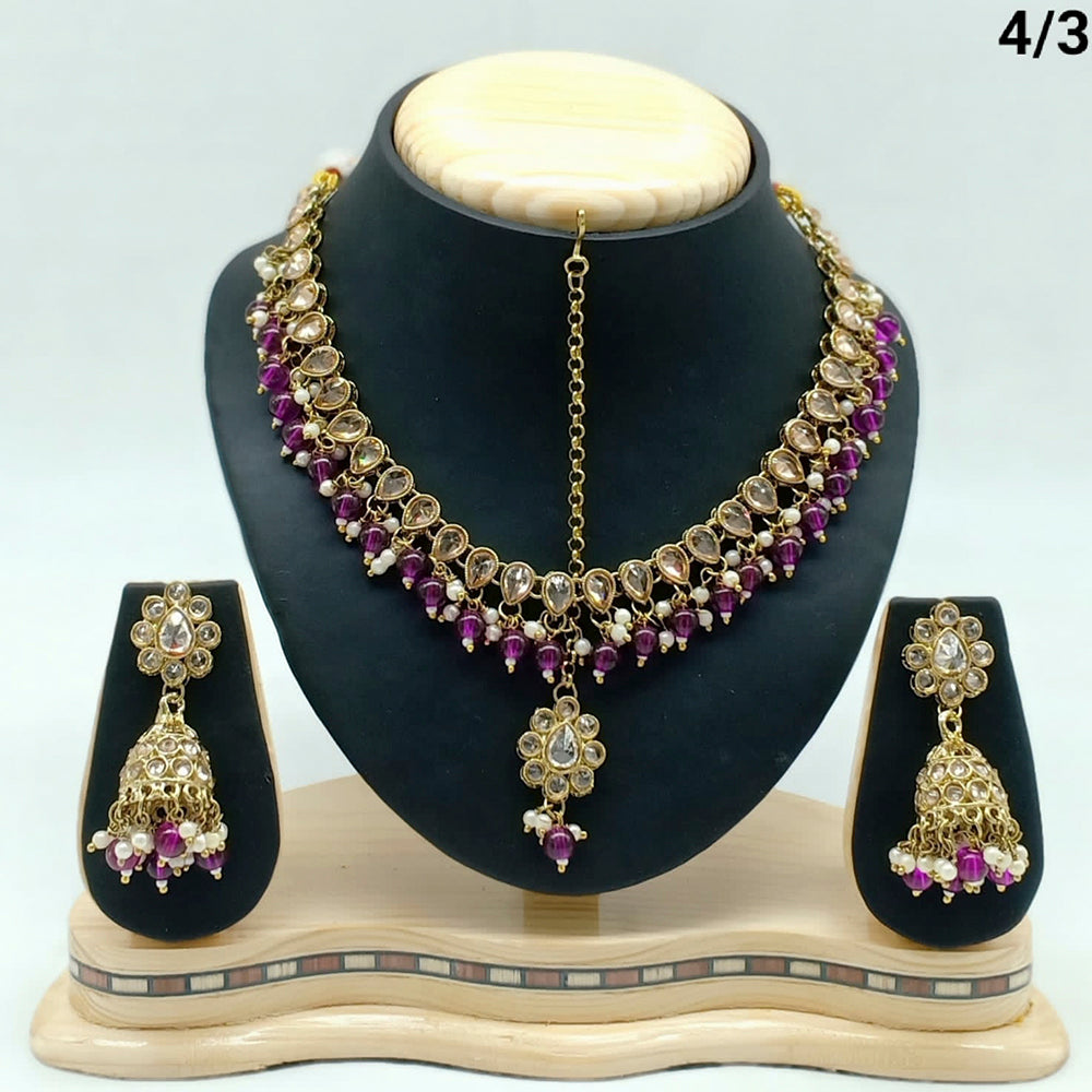 FS Collection Gold Plated Crystal Stone & Beads Necklace Set
