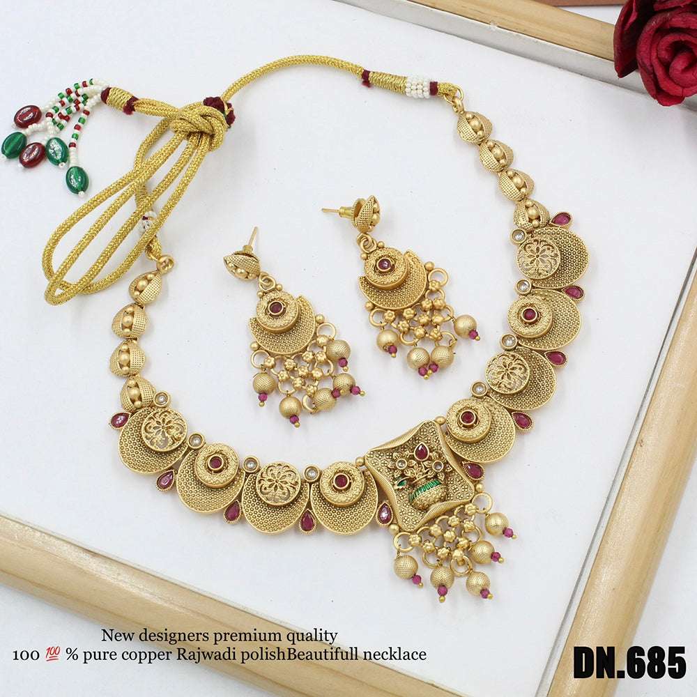 FS Collection Copper Gold Plated Pota Stone Choker Necklace Set