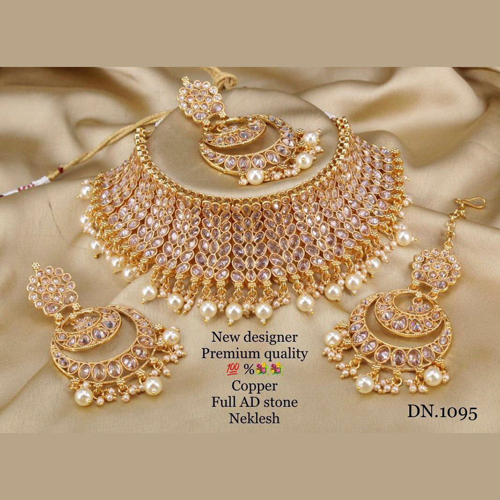 FS Collection Copper Gold Plated AD Stone Choker Necklace Set