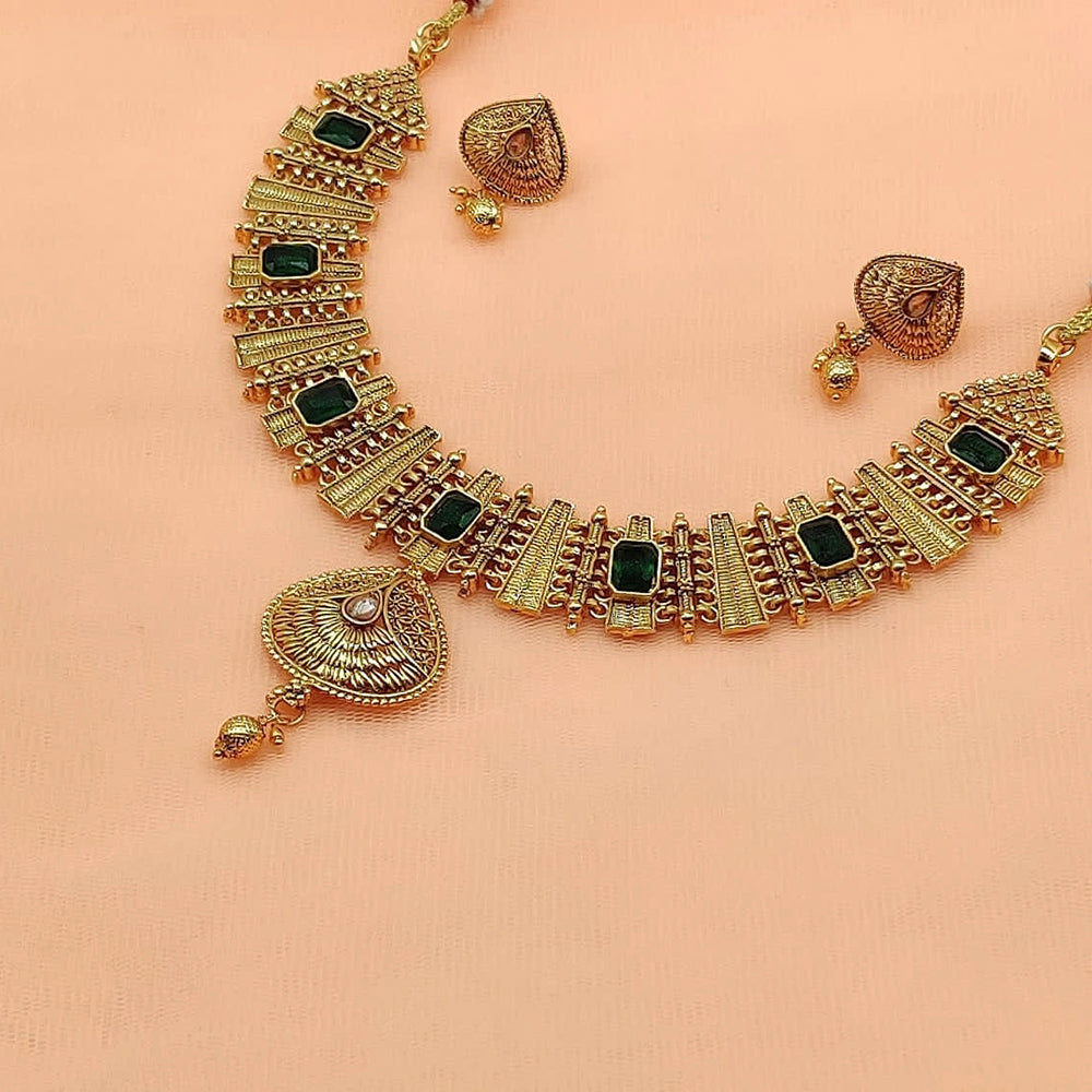 FS Collection Gold Plated Pota Stone Necklace Set