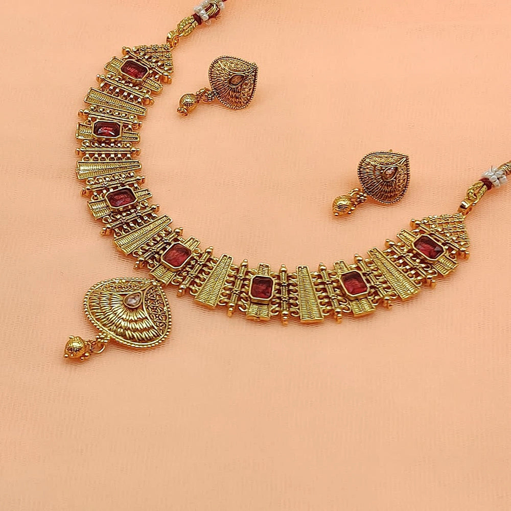 FS Collection Gold Plated Pota Stone Necklace Set